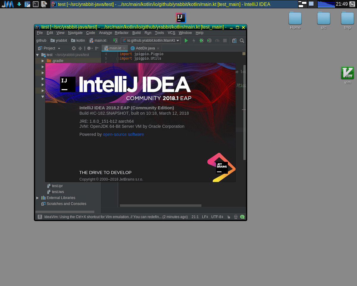 Screenshot of Intellij on Raspberry Pi