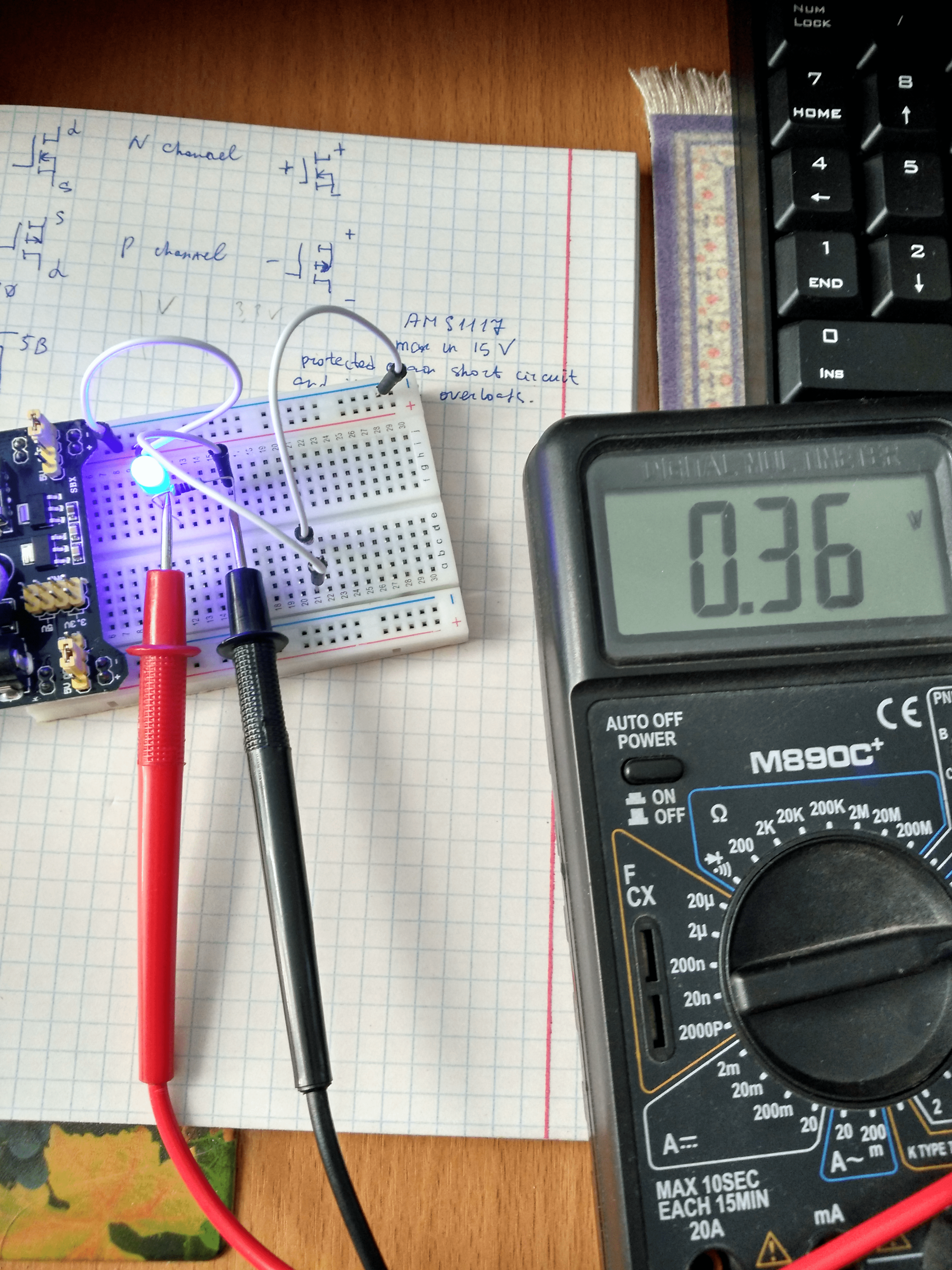 Breadboard and a multimeter